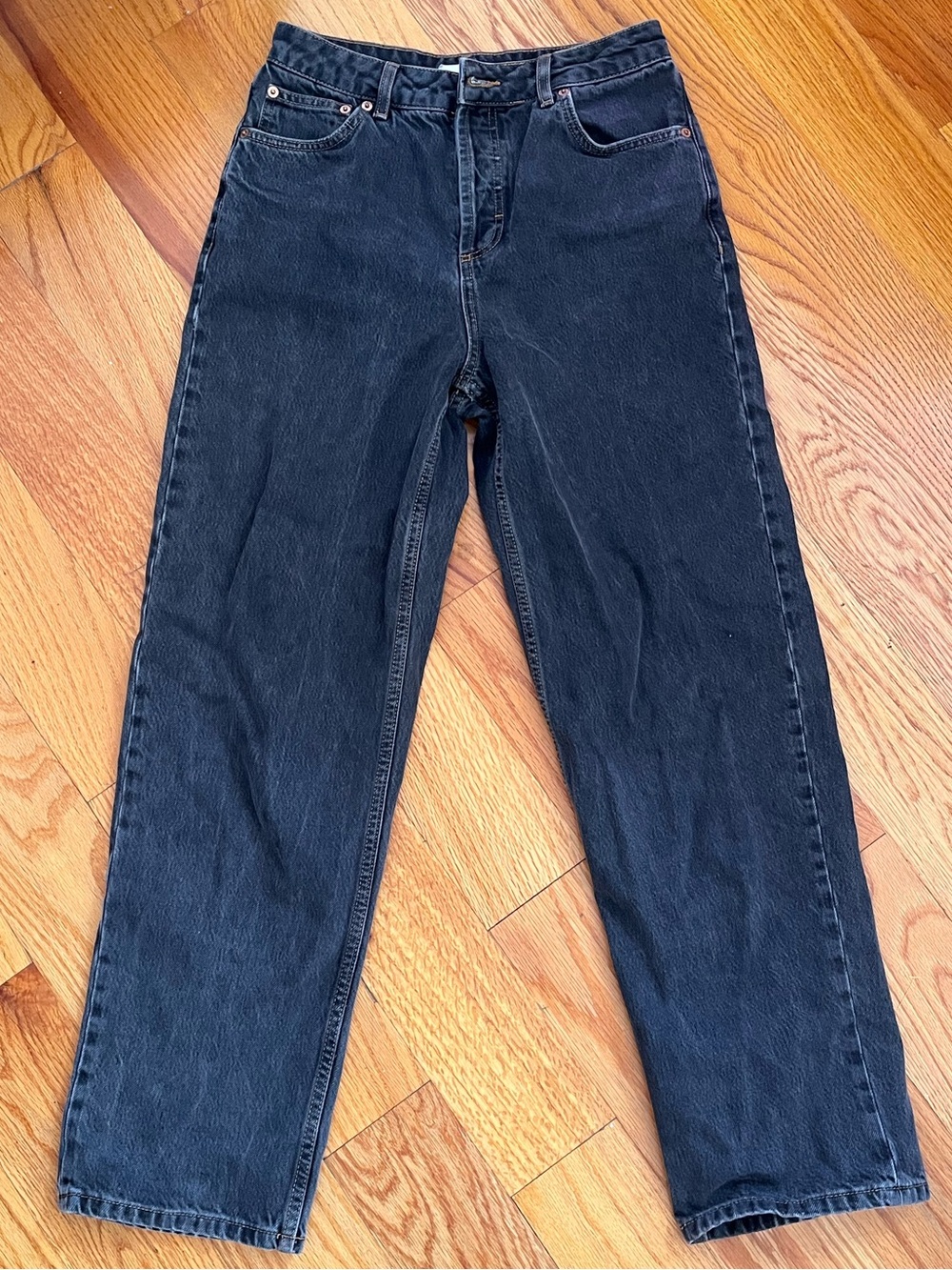 Topshop Gray High-Waist Straight Jeans